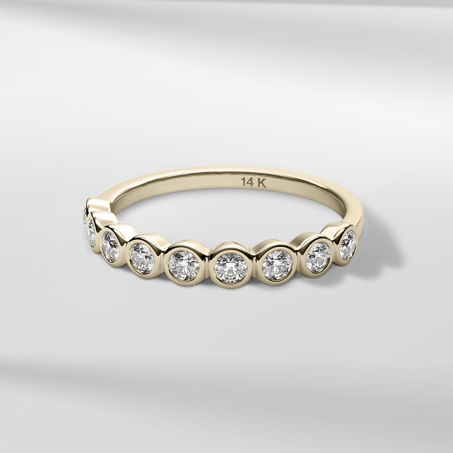 14k Solid Stackable Gold Sun Diamond Bezel Setting Ring