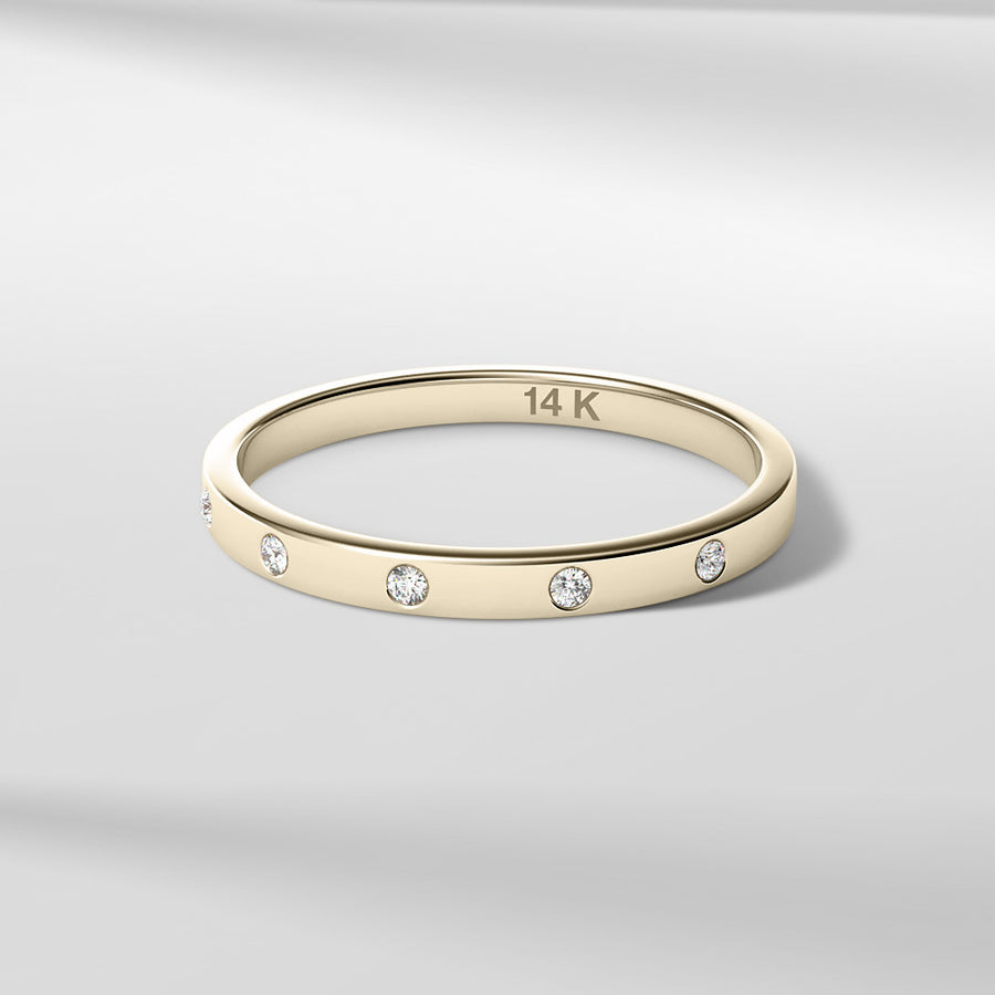 14k Solid Gold Modern Petite Lace Band With Round Diamonds