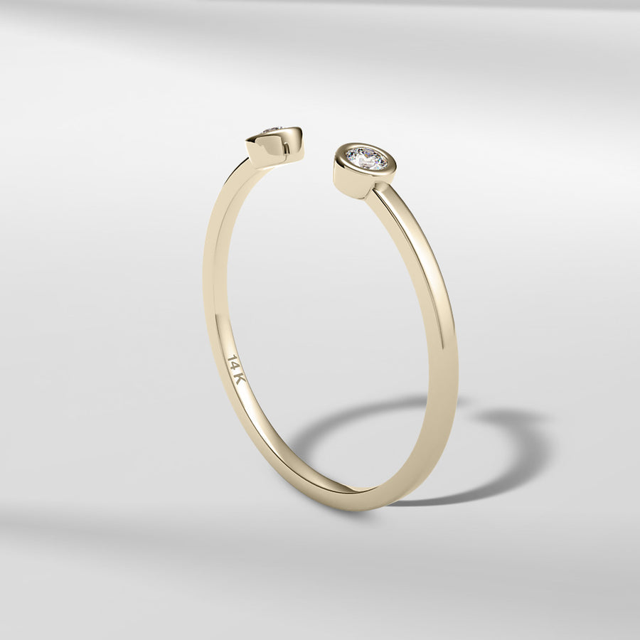  14k Solid Gold Two Bezel Setting Diamond Ring