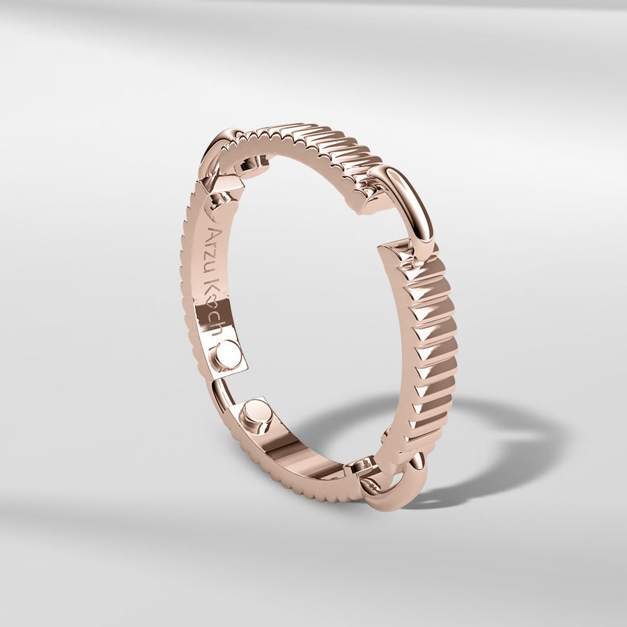 18k Solid Gold Textured Ring, Body & Links 