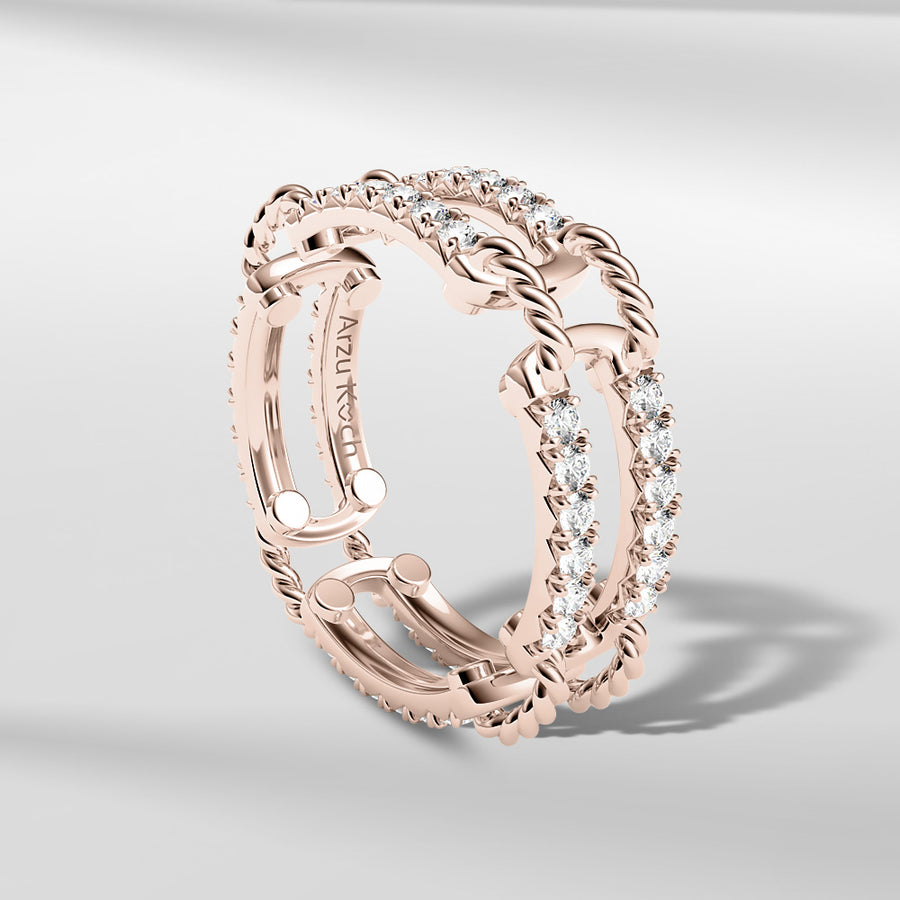 18k Stackable Solid Gold Link Ring Open Band