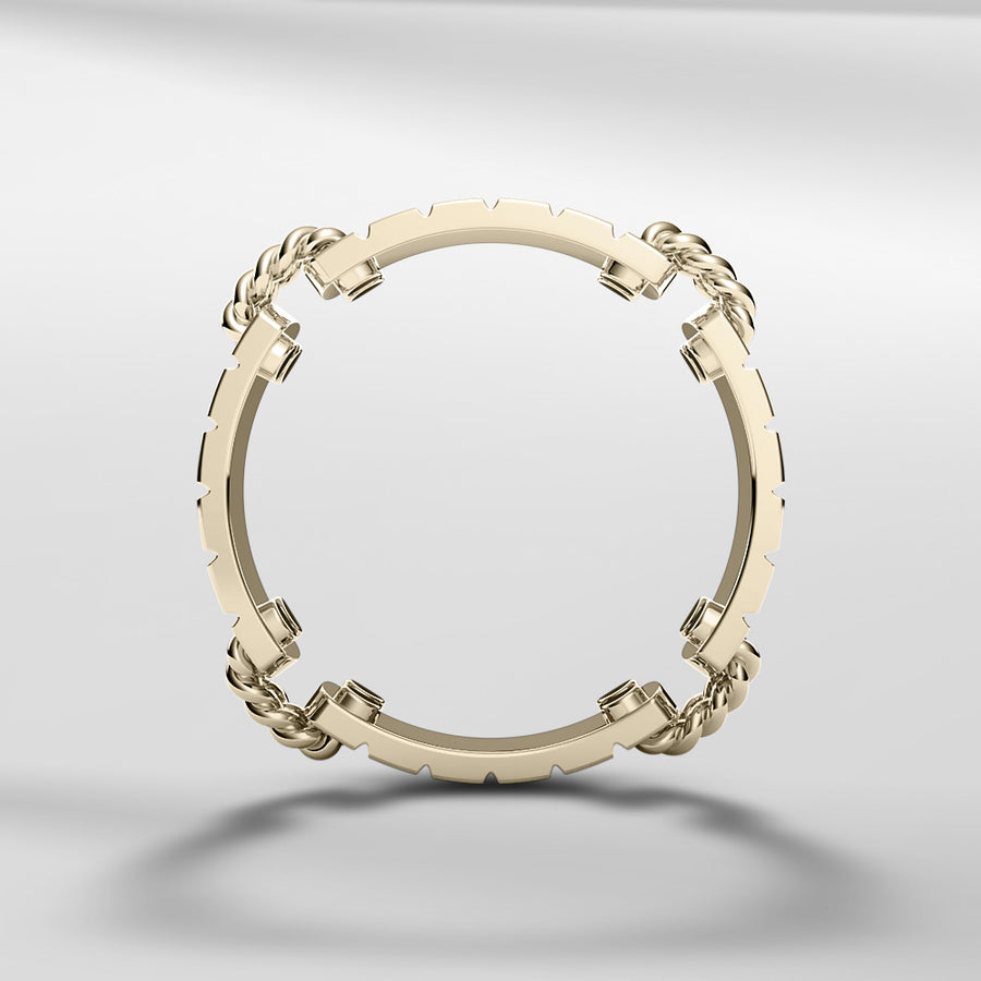 18k Solid Gold Link Sliced Textured Ring