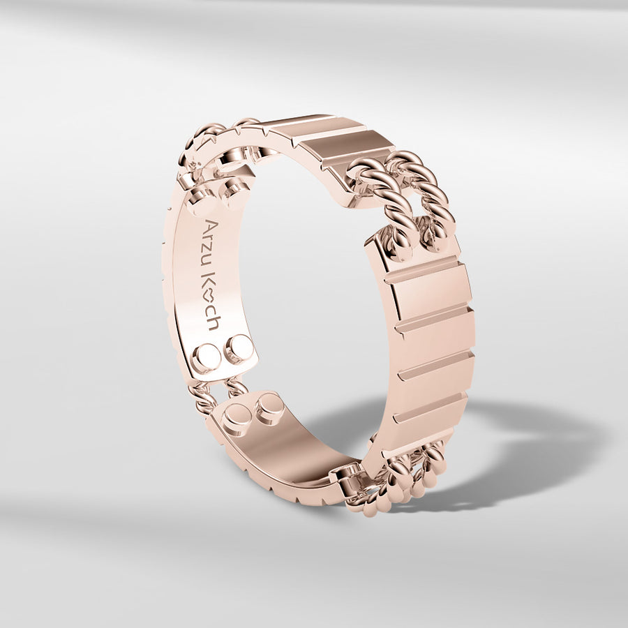 18k Solid Gold Link Sliced textured ring